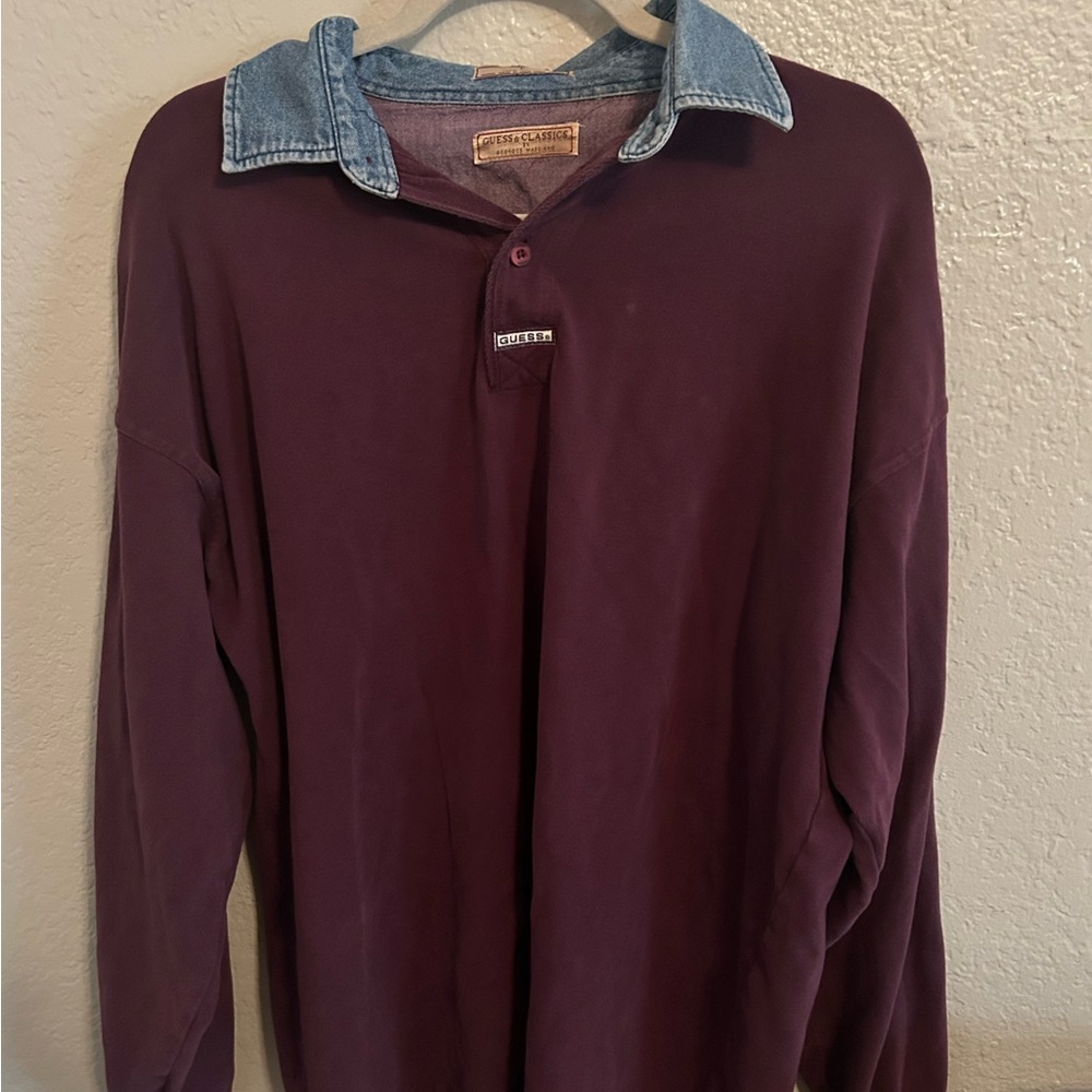 men’s size large vintage guess longsleeve polo shirt